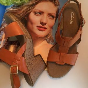 Clarks Artisan Orange Cork Wedges Sz 7.5
